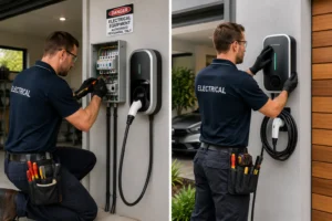 image of licensed electrician performing EV charger setup