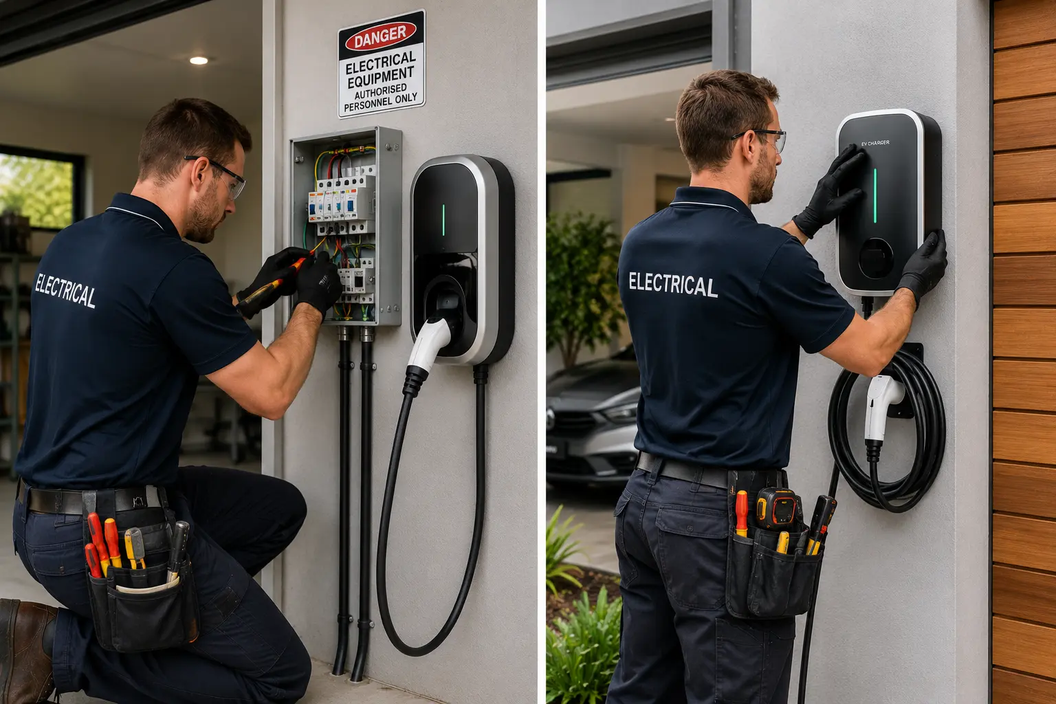image of licensed electrician performing EV charger setup
