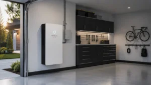 image of sleek lithium-ion battery installed in modern garage