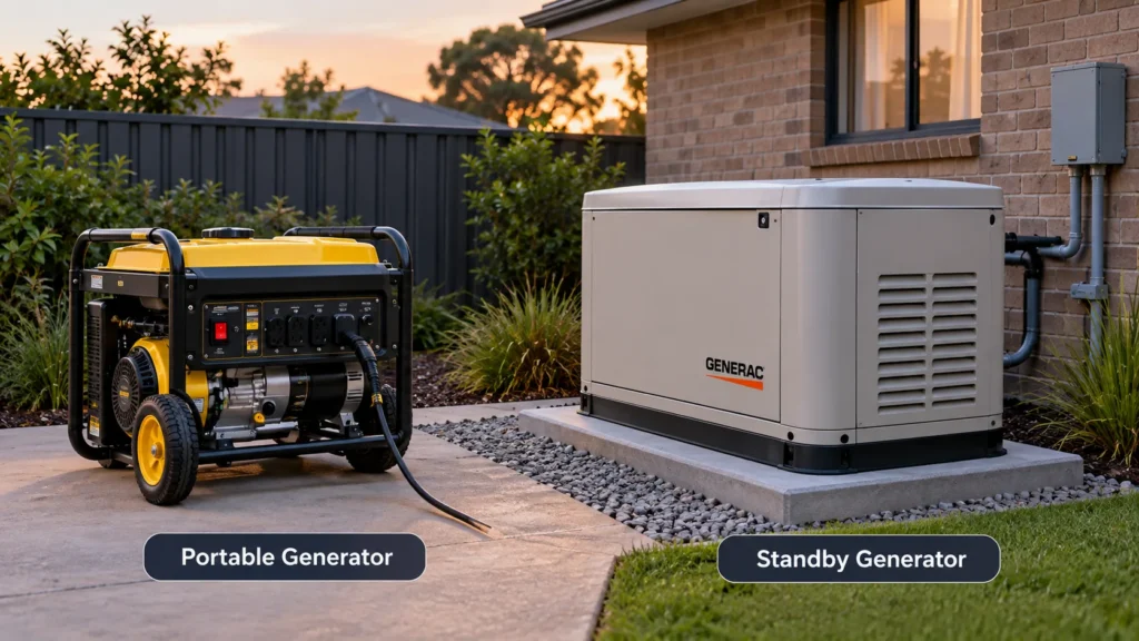 Portable vs Standby Generators at Dusk
