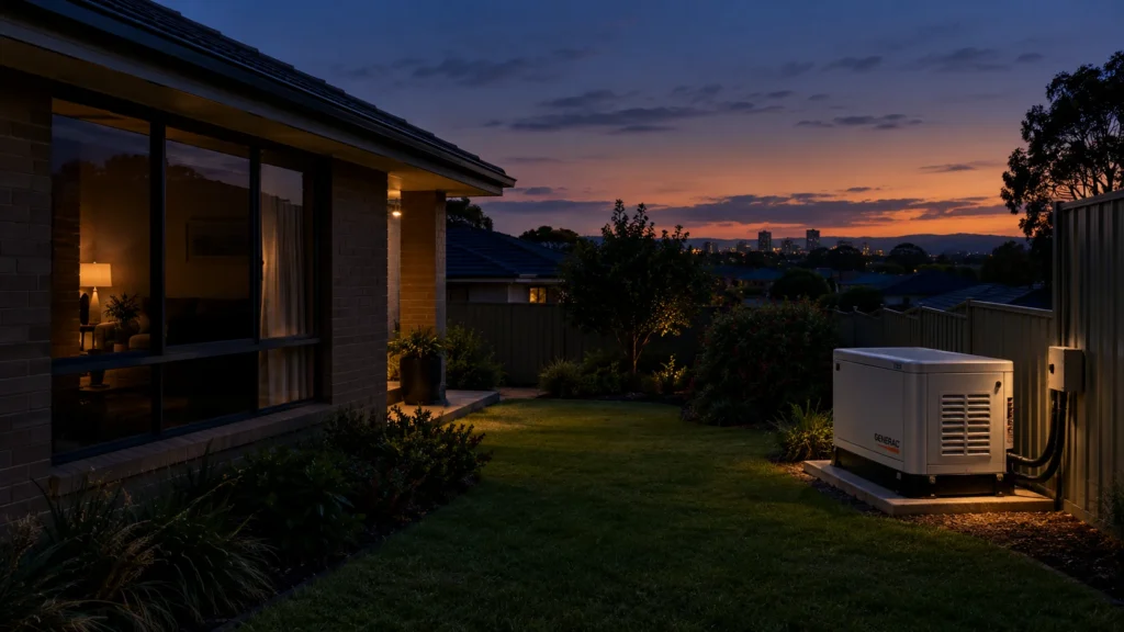 Twilight Suburban Home with Generator